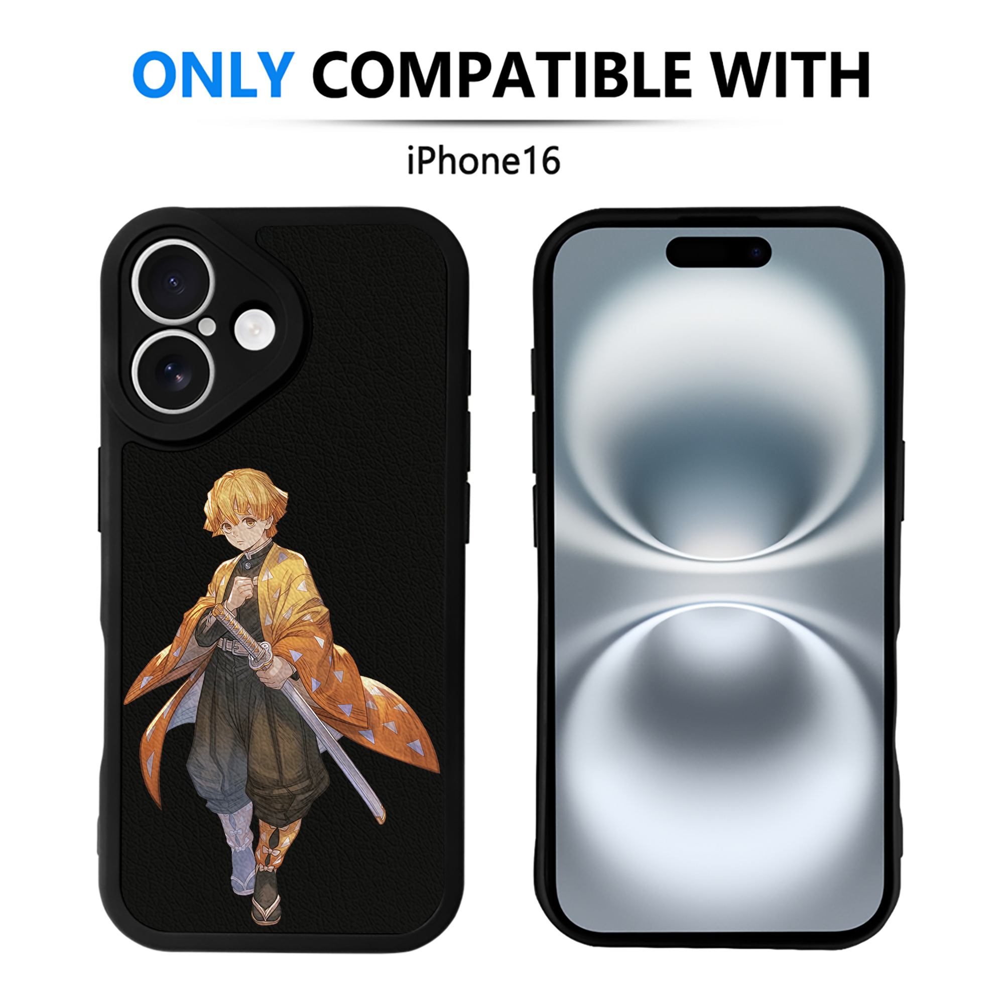 （画像用） 鬼滅の刃（きめつのやいば）我妻 善逸／あがつま ぜんいつ Agatsuma Zenitsu 【iPhone 16シリーズ対応】シリコンスマホケース（レザー調） 材質：シリコン